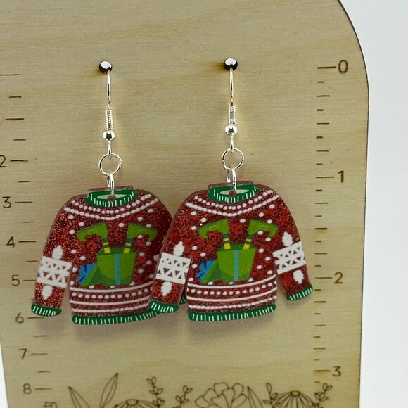 Ugly Elf Christmas Sweater Red Green and White - Picture 4 of 6